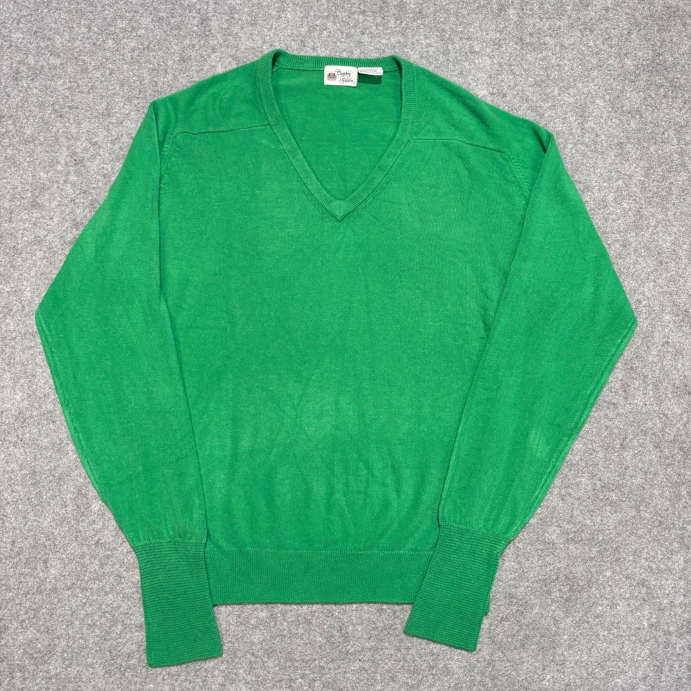 Vintage Country Squire Green V-Neck Sweater Mens Large Soft Acrylic Knit
